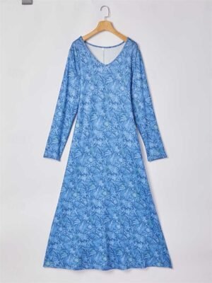 Vintage Ethnic Floral V Neck Long Sleeve Maxi Dress - Image 4