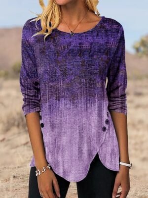 Vintage Ethnic Graphic Round Neck Long Sleeve Tunic Top - Image 5