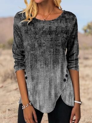 Vintage Ethnic Graphic Round Neck Long Sleeve Tunic Top - Image 7