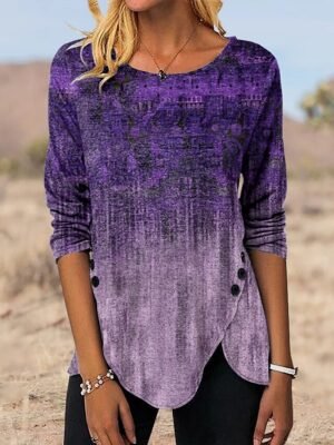 Vintage Ethnic Graphic Round Neck Long Sleeve Tunic Top - Image 8