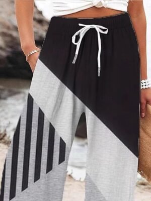 Vintage Loose Abstract High Waist Full Length Wide Leg Chinos - Image 2