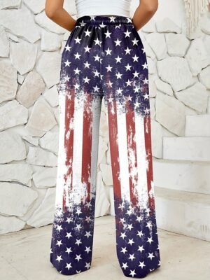 Vintage Loose American Flag Full Length High Waist Wide Leg Chinos - Image 2