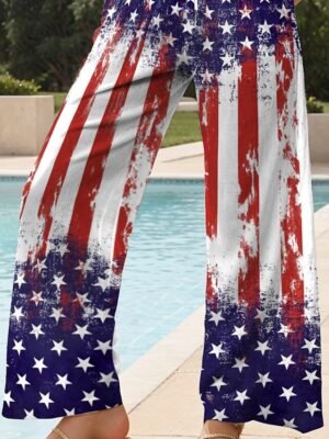 Vintage Loose American Flag Full Length High Waist Wide Leg Chinos - Image 6
