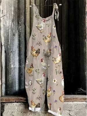 Vintage Loose Animal High Waist Full Length Overalls - Image 1