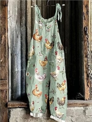 Vintage Loose Animal High Waist Full Length Overalls - Image 2