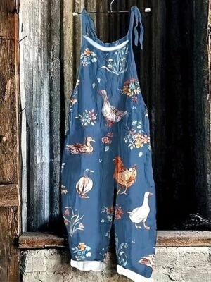 Vintage Loose Animal High Waist Full Length Overalls - Image 3