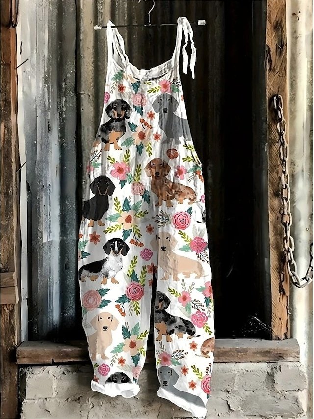 Vintage Loose Ethnic High Waist Sleeveless Long Overalls - Image 1