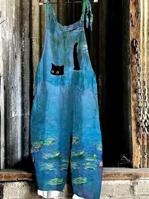 Vintage Loose Ethnic High Waist Sleeveless Long Overalls - Image 2