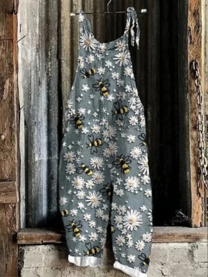 Vintage Loose Ethnic High Waist Sleeveless Long Overalls - Image 3