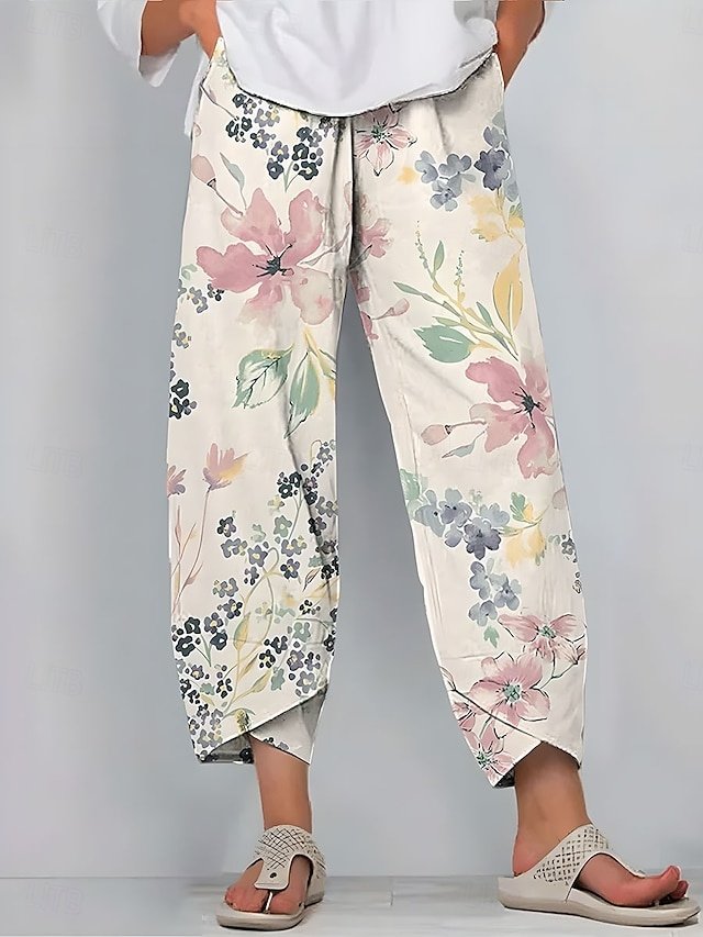 Vintage Loose Floral Drawstring Ankle-Length Chinos - Image 2