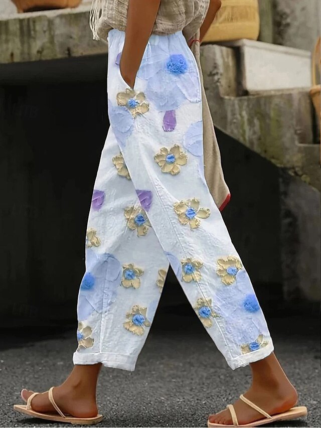 Vintage Loose Floral High Waist Ankle-Length Chinos - Image 2