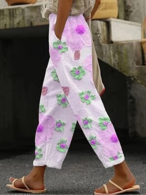 Vintage Loose Floral High Waist Ankle-Length Chinos - Image 3