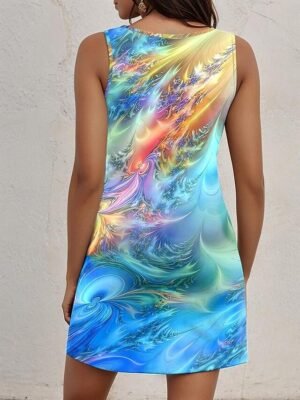 Vintage Loose Ombre Crew Neck Sleeveless Mini Dress - Image 2