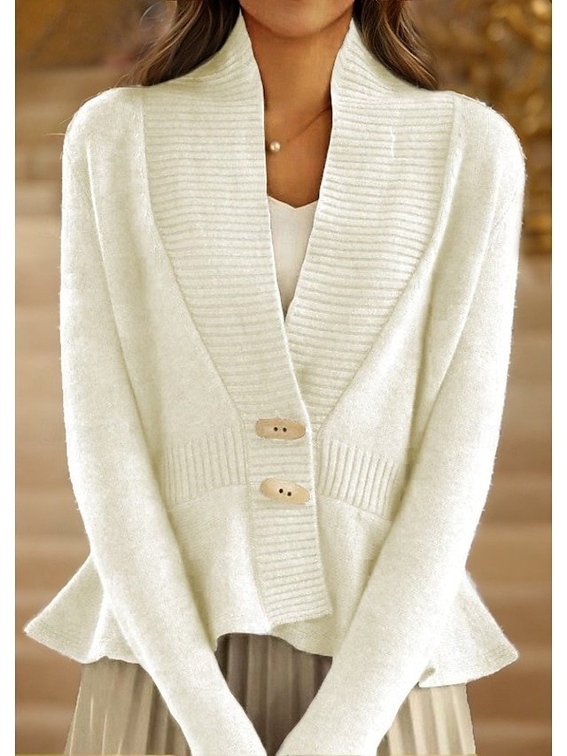 Vintage Loose Pure Colour V Neck Long Sleeve Cardigan - Image 2