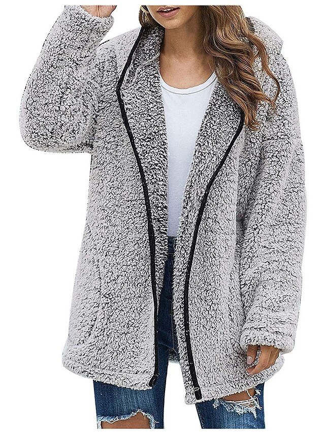 Vintage Loose Solid Zip Up Long Sleeve Fleece Hoodie - Image 2