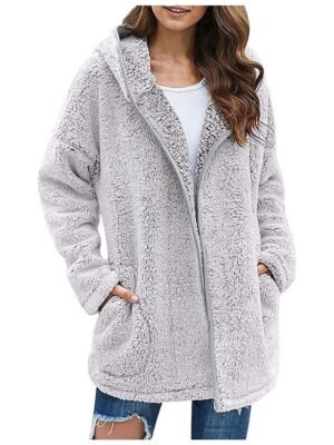 Vintage Loose Solid Zip Up Long Sleeve Fleece Hoodie - Image 6