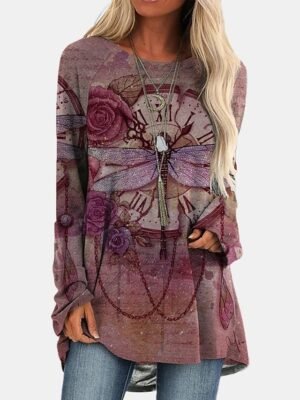Vintage Plus Size Geometric Round Neck Long Sleeve Tunic Top - Image 11