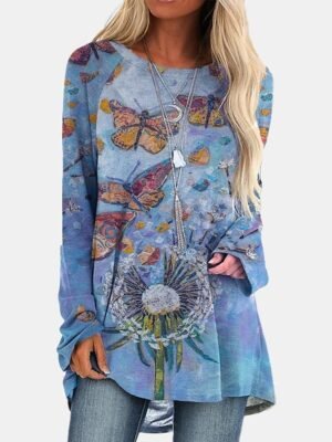 Vintage Plus Size Geometric Round Neck Long Sleeve Tunic Top - Image 12