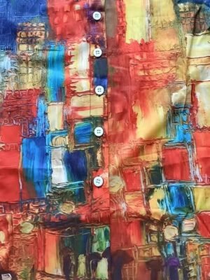 Vintage Plus Size Graphic Standing Collar Long Sleeve Long Blouse - Image 3