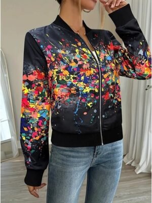 Vintage Regular Fit Abstract Stand Collar Long Sleeve Jacket - Image 10