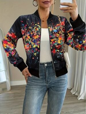 Vintage Regular Fit Abstract Stand Collar Long Sleeve Jacket - Image 11