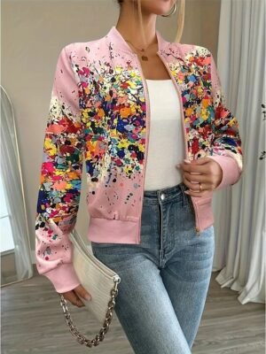 Vintage Regular Fit Abstract Stand Collar Long Sleeve Jacket - Image 12