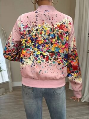 Vintage Regular Fit Abstract Stand Collar Long Sleeve Jacket - Image 13