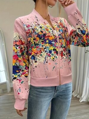 Vintage Regular Fit Abstract Stand Collar Long Sleeve Jacket - Image 15