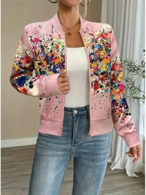 Vintage Regular Fit Abstract Stand Collar Long Sleeve Jacket - Image 16