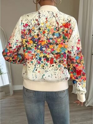 Vintage Regular Fit Abstract Stand Collar Long Sleeve Jacket - Image 3