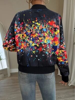 Vintage Regular Fit Abstract Stand Collar Long Sleeve Jacket - Image 8