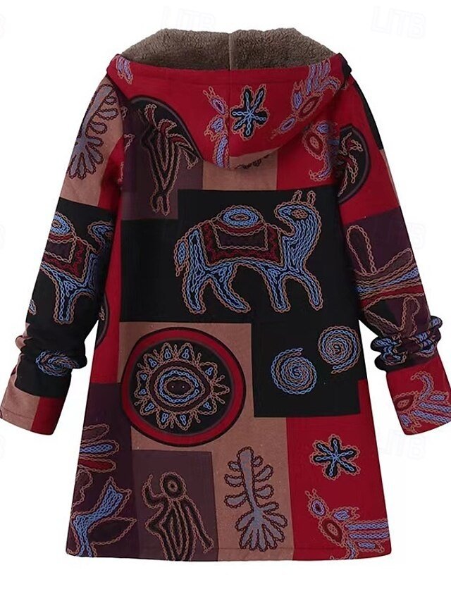 Vintage Regular Fit Animal Hooded Long Sleeve Fleece Jacket - Image 2