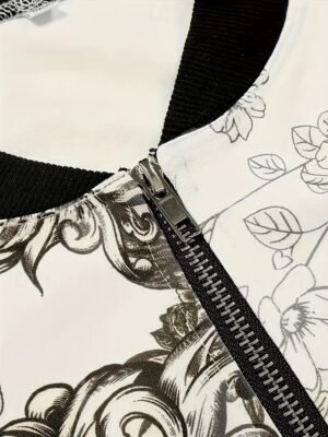 Vintage Regular Fit Floral Stand Collar Long Sleeve Short Jacket - Image 2