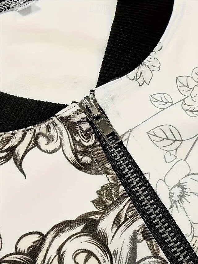 Vintage Regular Fit Floral Stand Collar Long Sleeve Short Jacket - Image 2