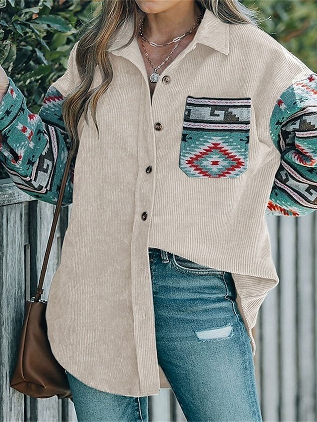 Vintage Regular Fit Geometric Long Sleeve Ethnic Jacket - Image 1