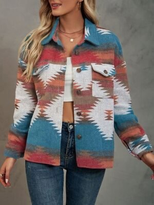 Vintage Regular Fit Geometric Long Sleeve Summer Jacket - Image 2