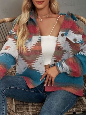 Vintage Regular Fit Geometric Long Sleeve Summer Jacket - Image 3