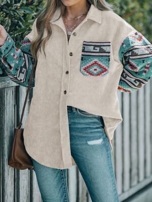 Vintage Regular Fit Geometric Long Sleeve Ethnic Jacket - Image 4