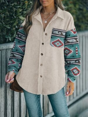 Vintage Regular Fit Geometric Long Sleeve Ethnic Jacket - Image 8