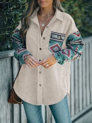 Vintage Regular Fit Geometric Long Sleeve Ethnic Jacket - Image 9