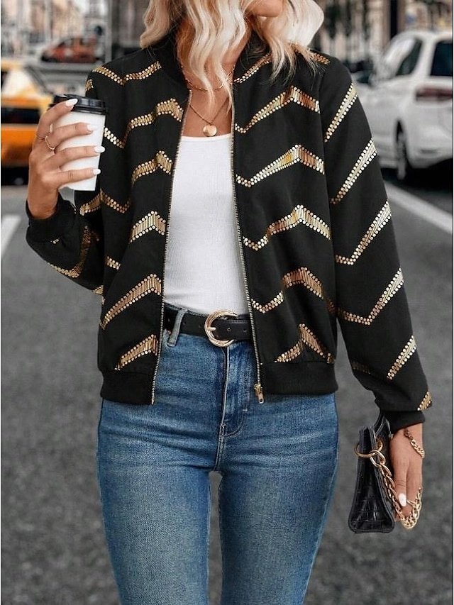 Vintage Regular Fit Geometric Zipper Long Sleeve Jacket - Image 1