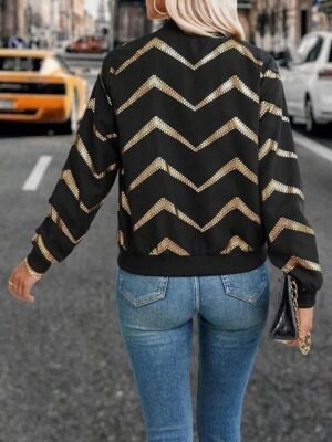 Vintage Regular Fit Geometric Zipper Long Sleeve Jacket - Image 2