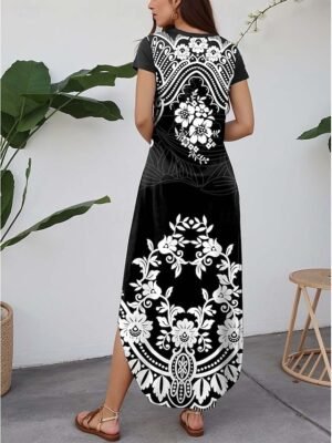 Vintage Regular Fit Paisley Crew Neck Short Sleeve Maxi Dress - Image 2