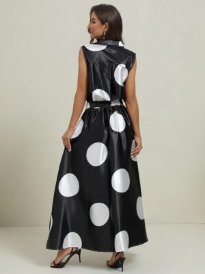 Vintage Regular Fit Polka Dot Shirt Collar Sleeveless Maxi Dress - Image 4