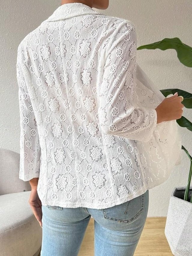 Vintage Regular Fit Solid Colour Lace Windproof Long Sleeve Spring Jacket - Image 2