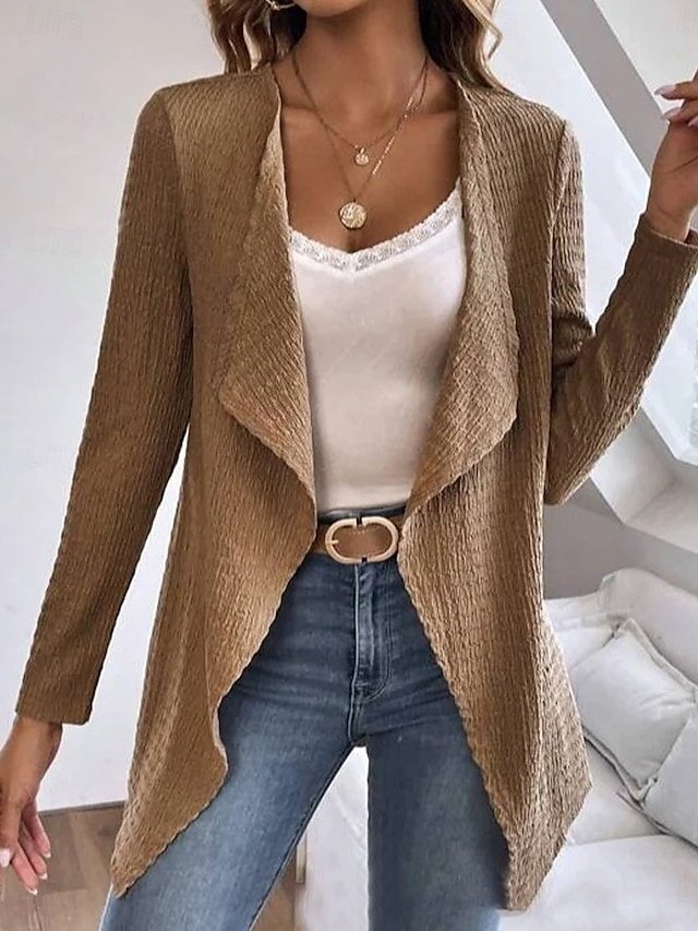 Vintage Regular Fit Solid Colour Ruffle Windproof Long Sleeve Jacket - Image 1