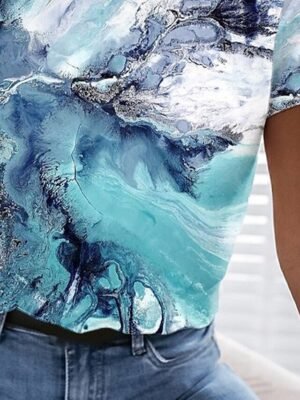 Vintage Regular Geometric Round Neck Short Sleeve Tops - Image 5