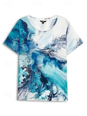 Vintage Regular Geometric Round Neck Short Sleeve Tops - Image 6