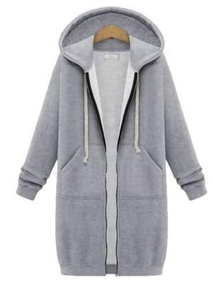 Vintage Relaxed Solid Zip Up Long Sleeve Long Hoodie - Image 1