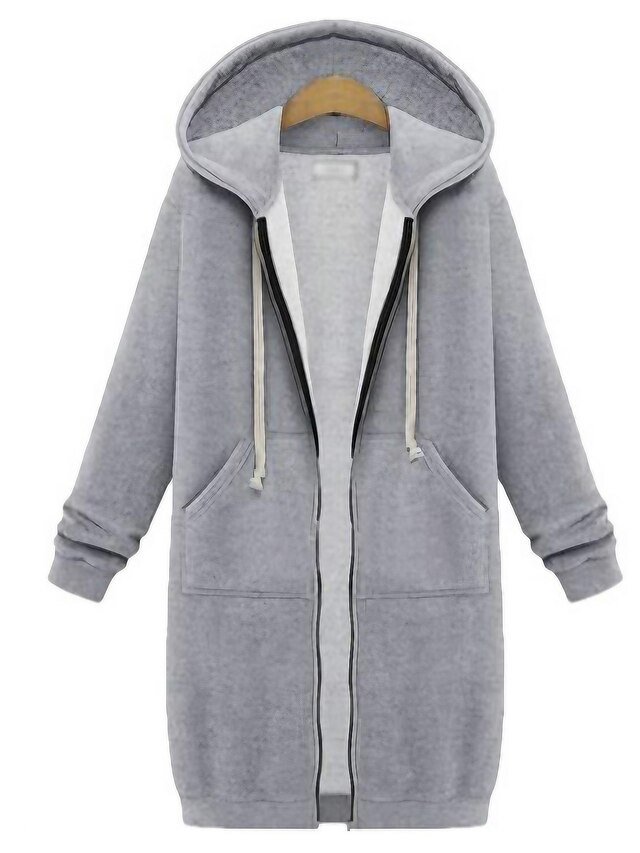Vintage Relaxed Solid Zip Up Long Sleeve Long Hoodie - Image 1